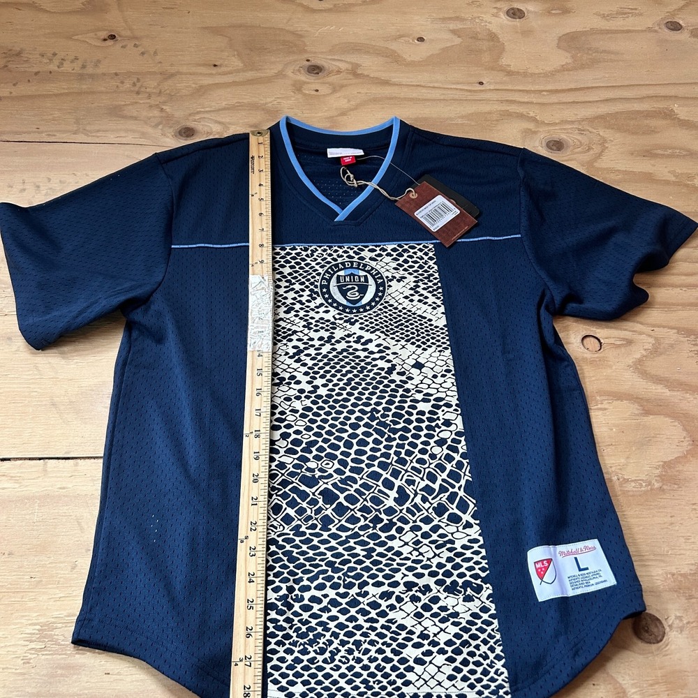 Philadelphia Union Jersey Mens LARGE Blue Mitchell Ness Retro MLS Soccer Futbol